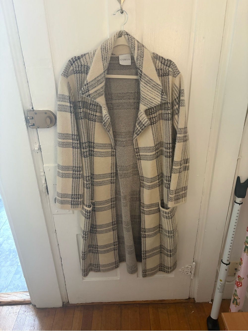 Cyrus Cream and Gray Plaid Open Knit Coatigan
